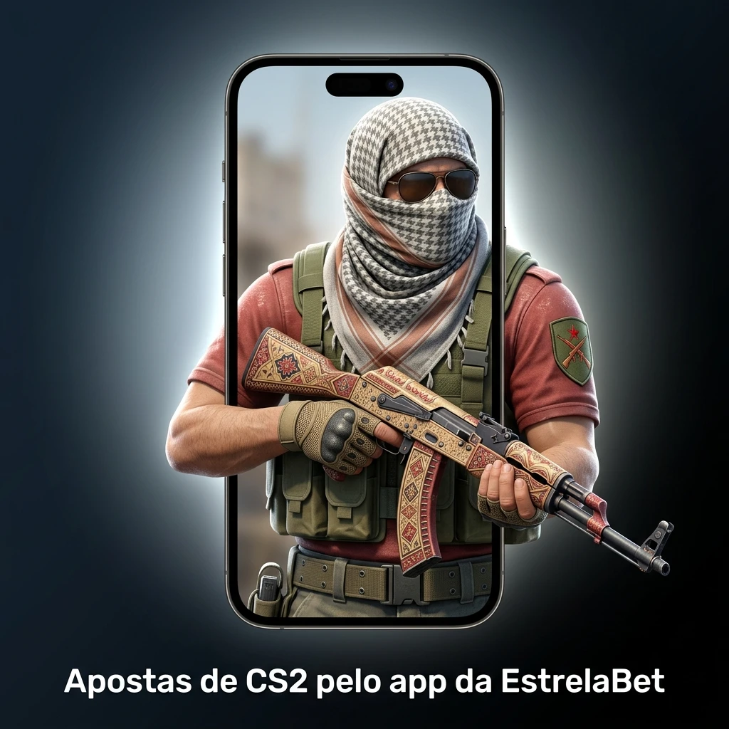App da EstrelaBet para apostas em CS2 no celular, com bilhete simples, conta, saldo e mercados de esports