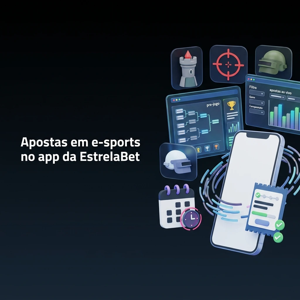 Tela do app EstrelaBet com apostas em e-sports, mercados ao vivo e pré-jogo, cotações e filtros por campeonato
