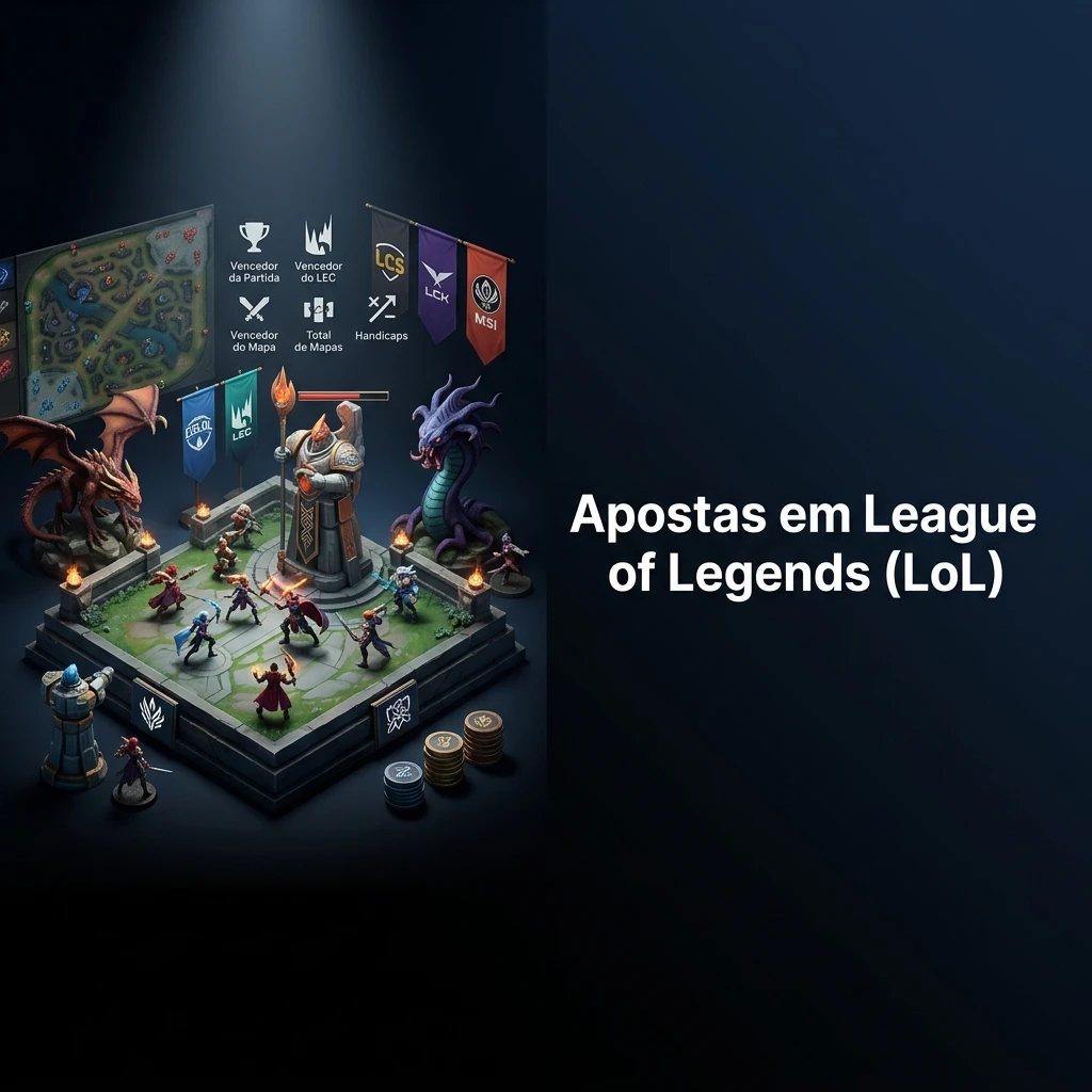 Mercados de apostas em League of Legends ao vivo, com vencedor, mapas e objetivos como dragões e Barão em torneios CBLOL e LCK
