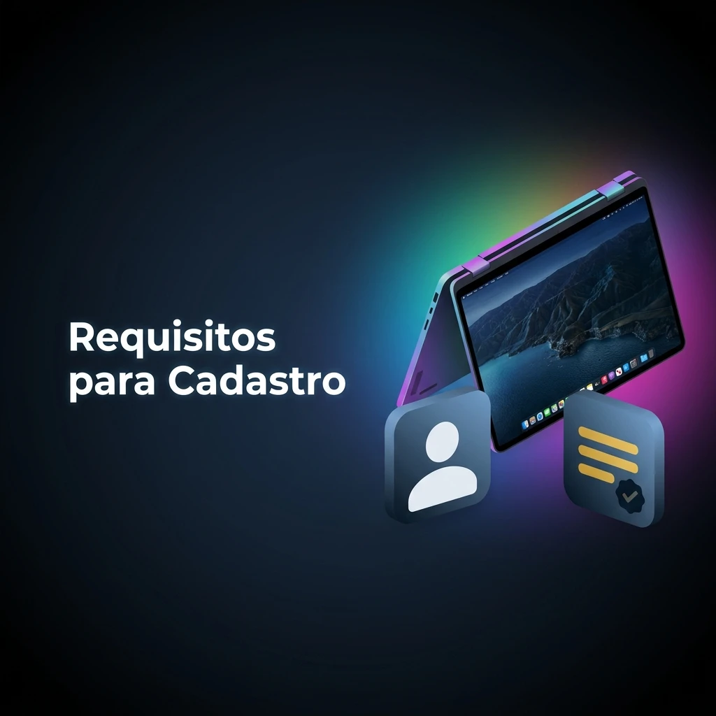 Lista de requisitos para cadastro: idade mínima 18 anos, CPF único, dados verdadeiros e verificação de documentos